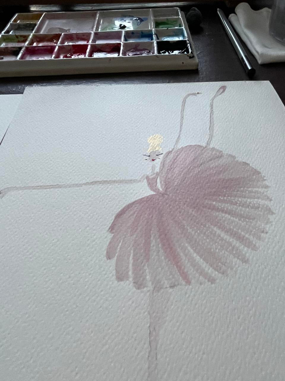 DOLLY Ballerina Grand Battement Pink Watercolor Art Print