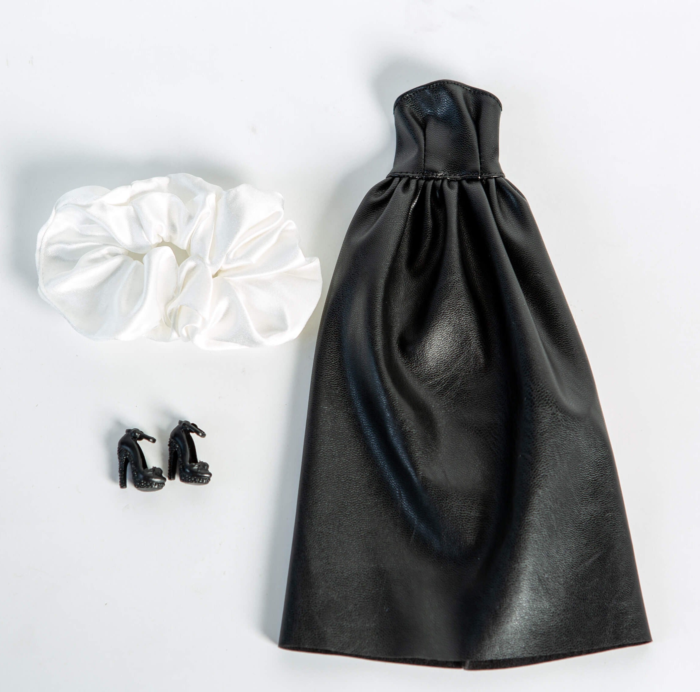 DOLLY® DOLL BARBIE CLOTHES SET KARL LAGERFELD WITH BLACK LONG LEATHER DRESS + SHOES FOR 12 inch 30 cm 1/6 scale fashion dolls