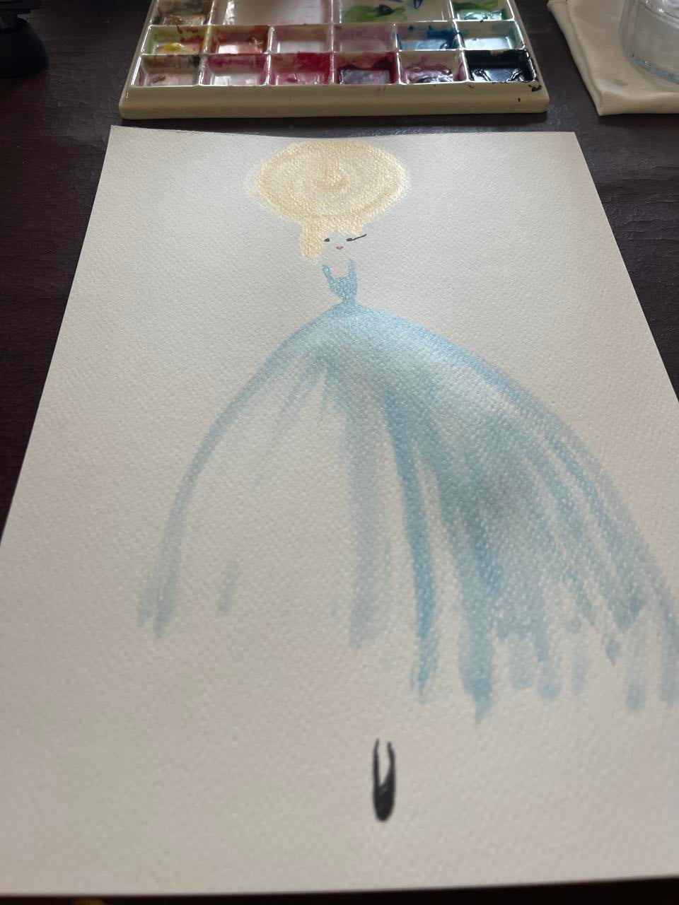 DOLLY Sunny Blue Tutu Dress Watercolor Art Print