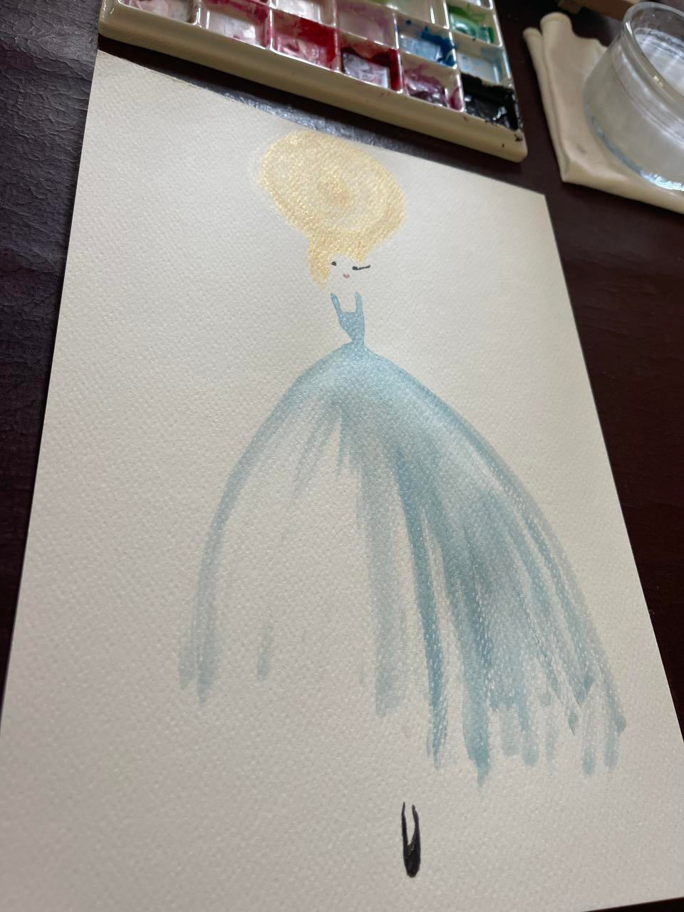 DOLLY Sunny Blue Tutu Dress Watercolor Art Print