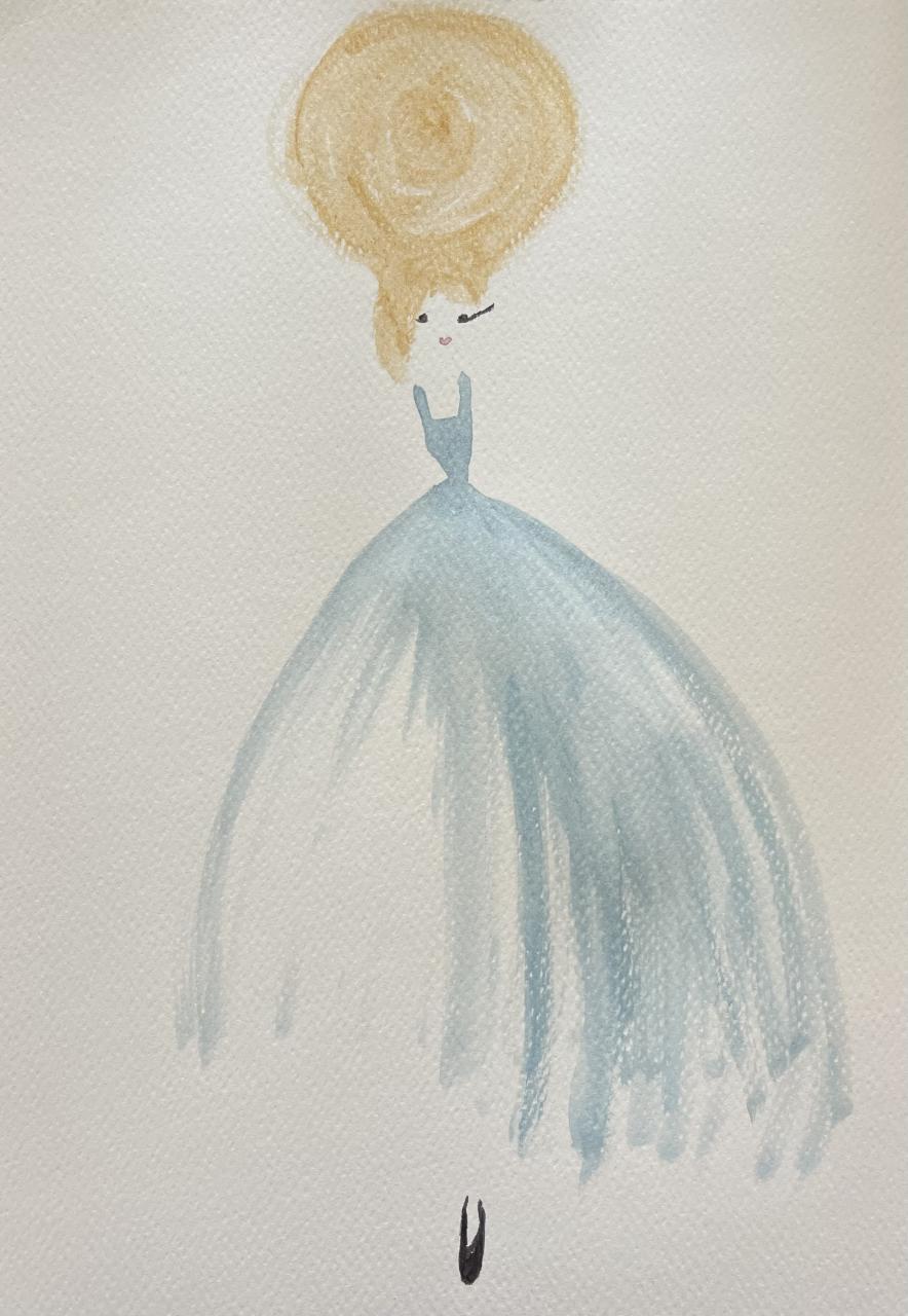 DOLLY Sunny Blue Tutu Dress Watercolor Art Print