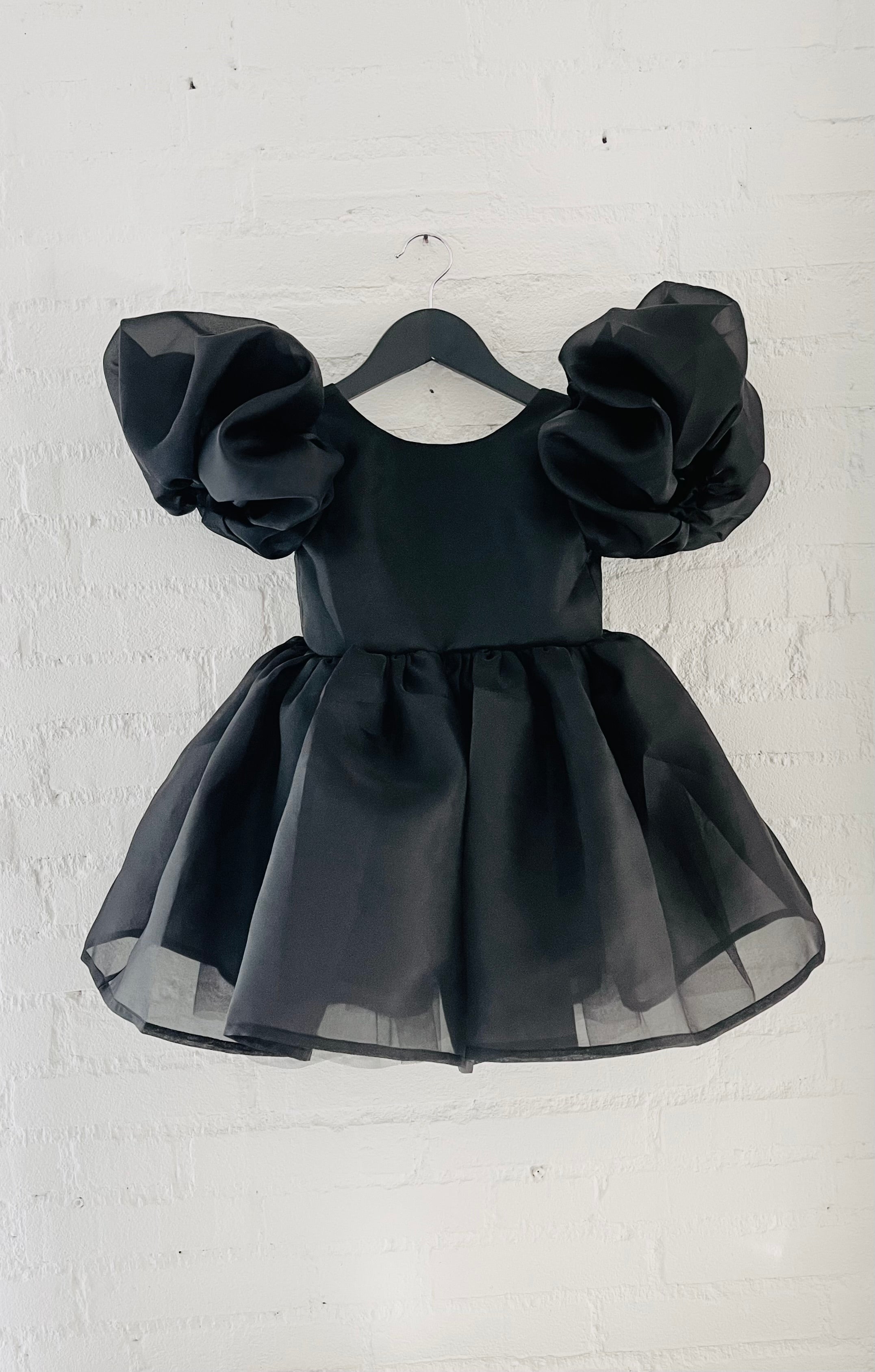DOLLY V-BACK PUFF SLEEVE ORGANZA TUTU DRESS black