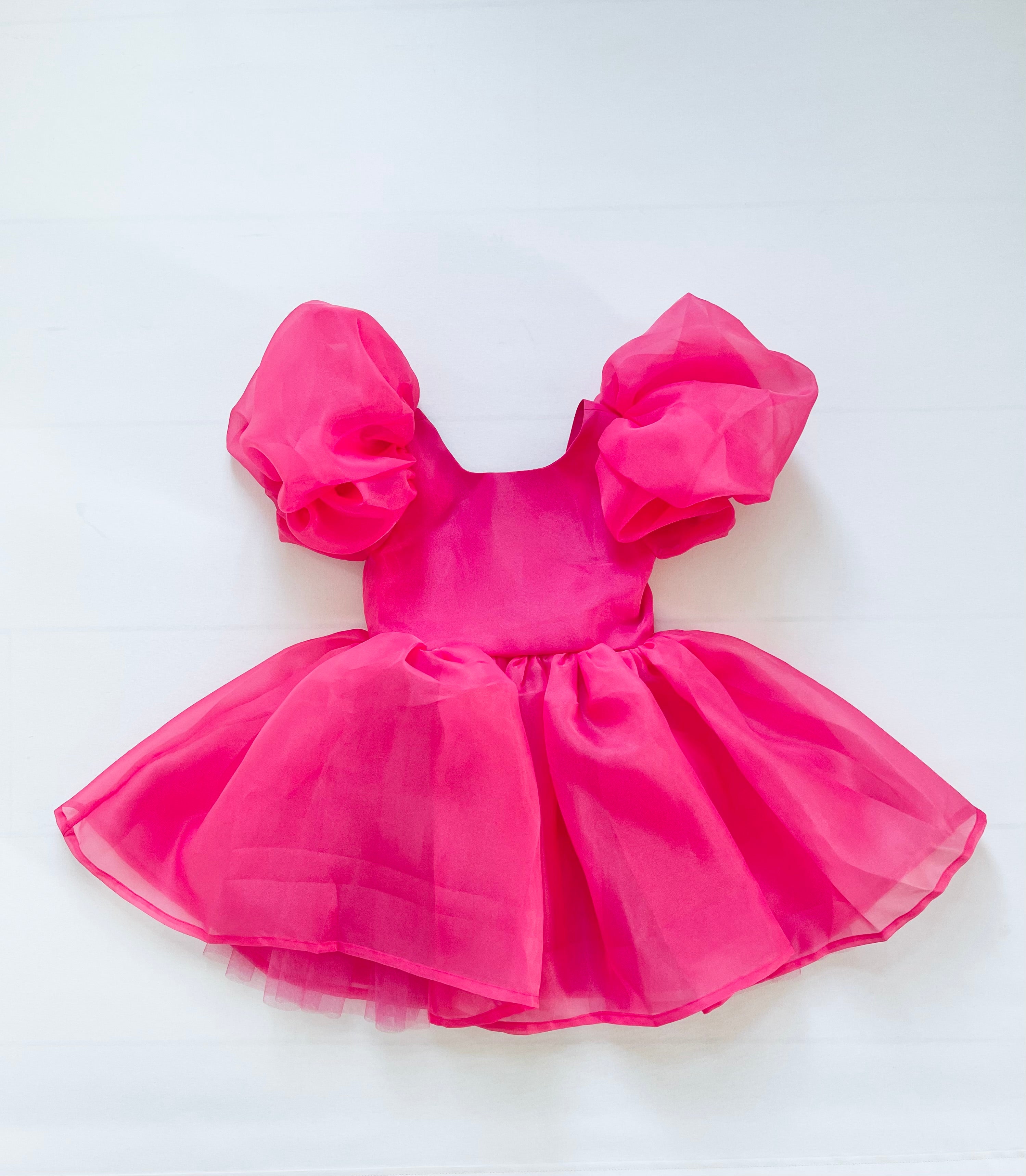 DOLLY V-BACK PUFF SLEEVE ORGANZA TUTU DRESS barbiepink