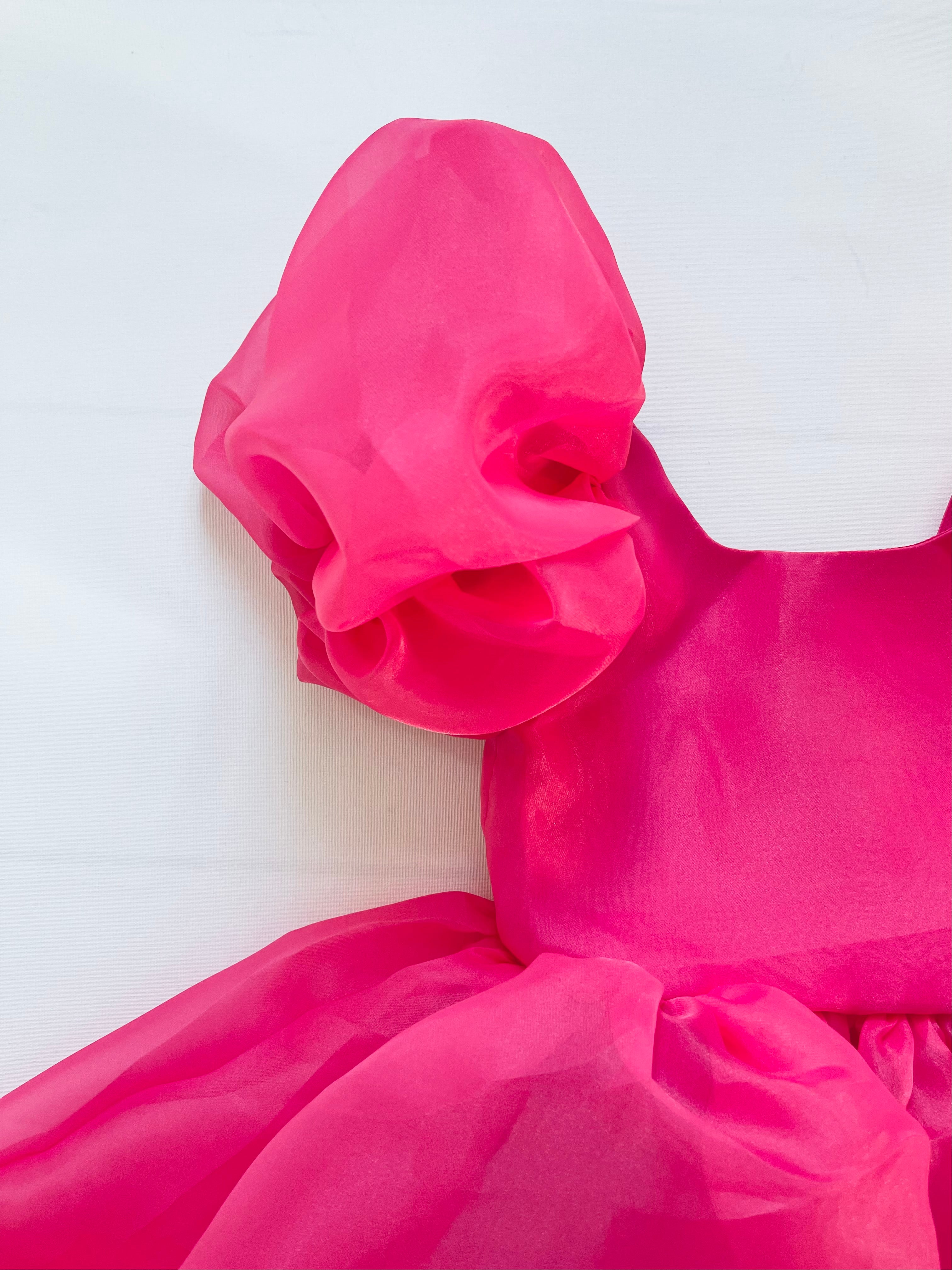 DOLLY V-BACK PUFF SLEEVE ORGANZA TUTU DRESS barbiepink
