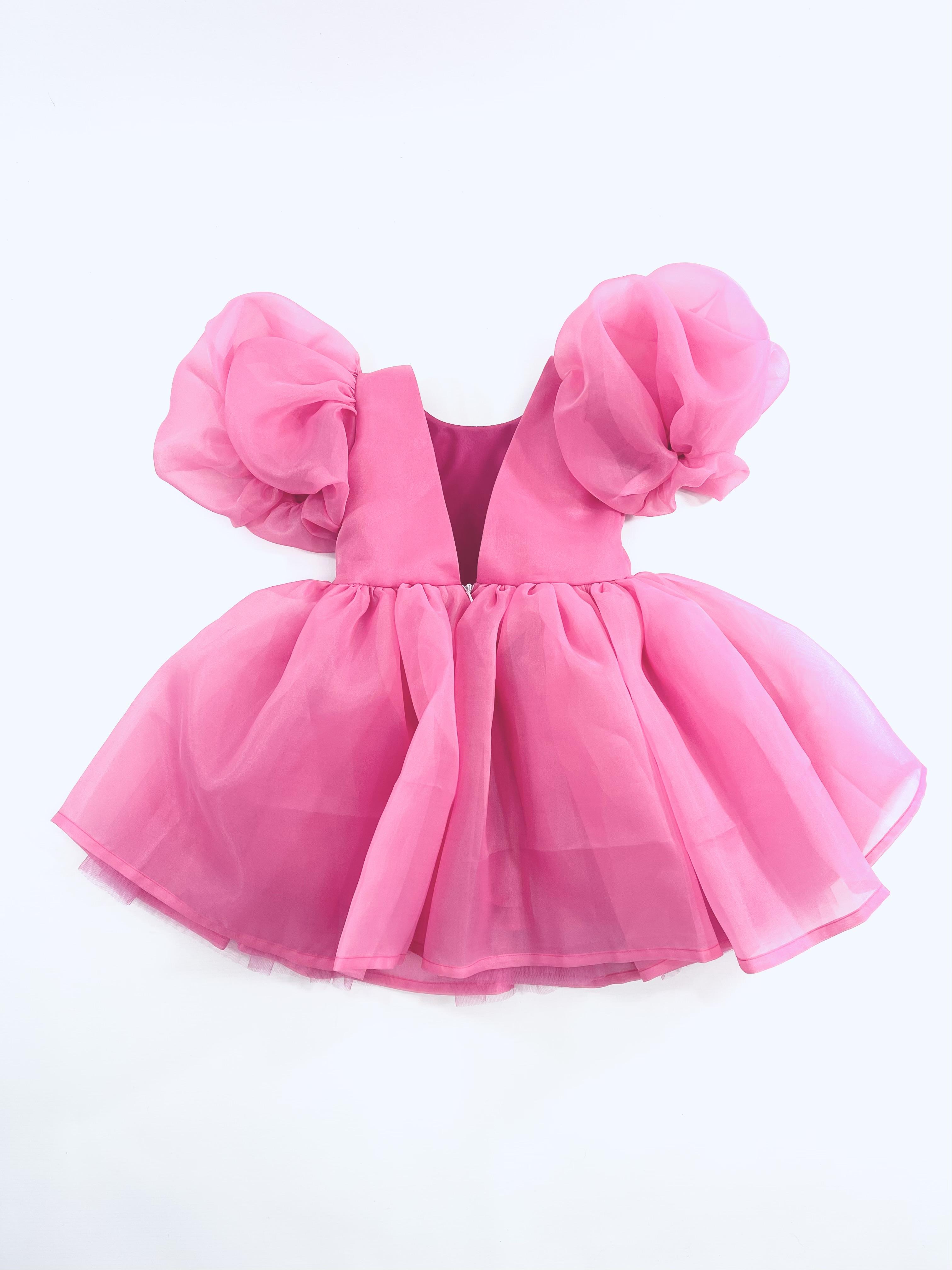 DOLLY PINK PLEASE! V-BACK PUFF SLEEVE ORGANZA TUTU DRESS Aurora Bubblegum pink
