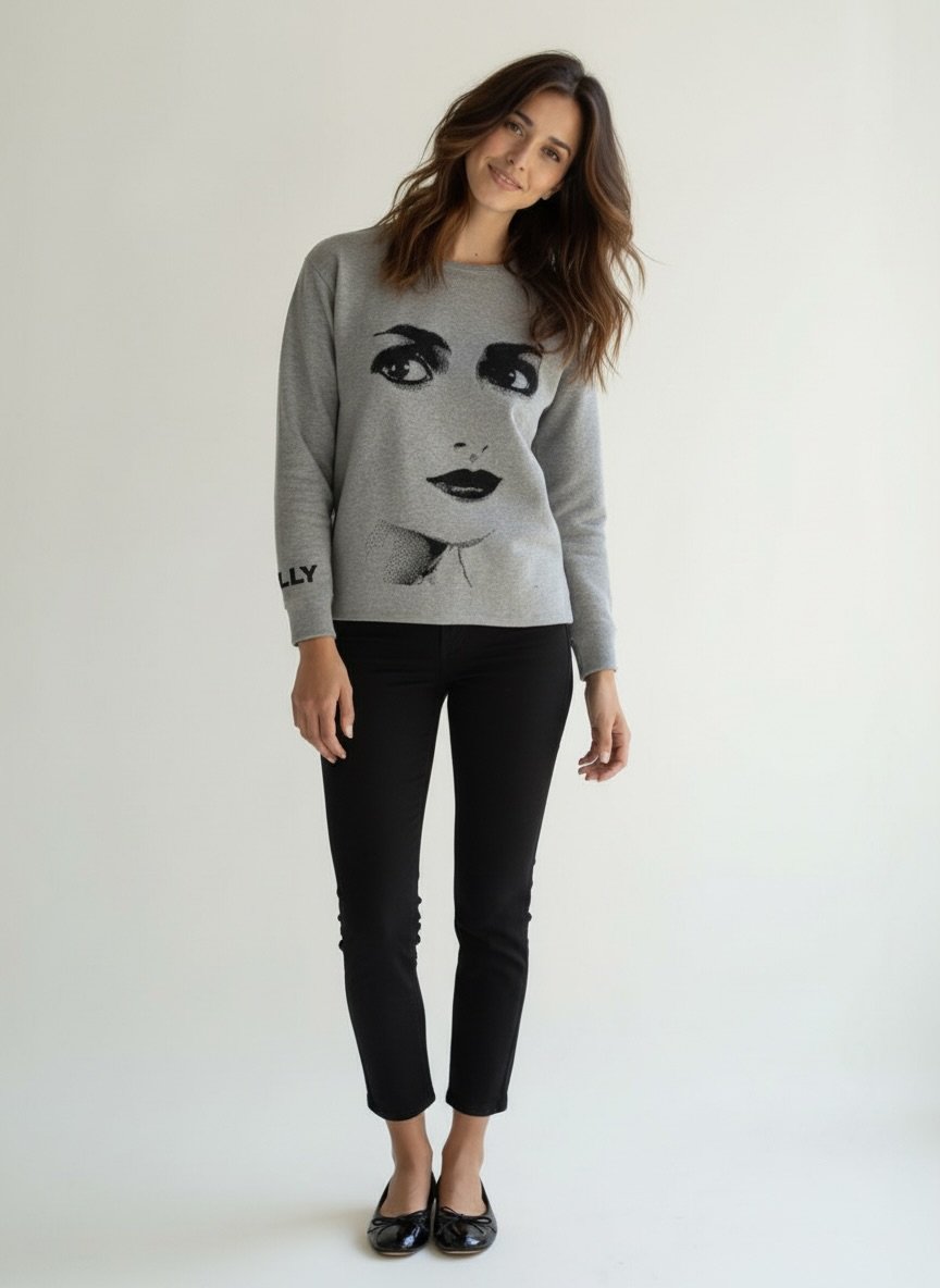 DOLLY Face Dorothy Lightgrey Black Sweater
