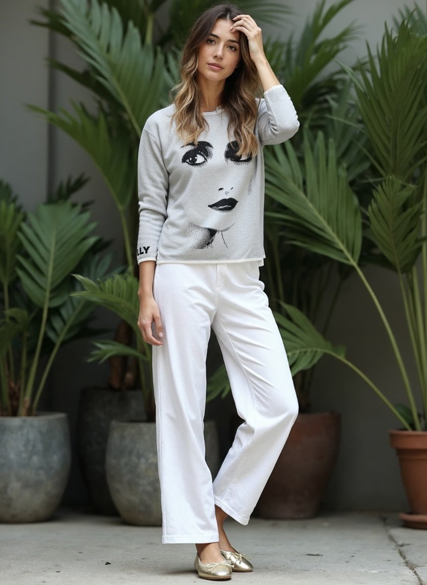 DOLLY Face Dorothy White Black Sweater