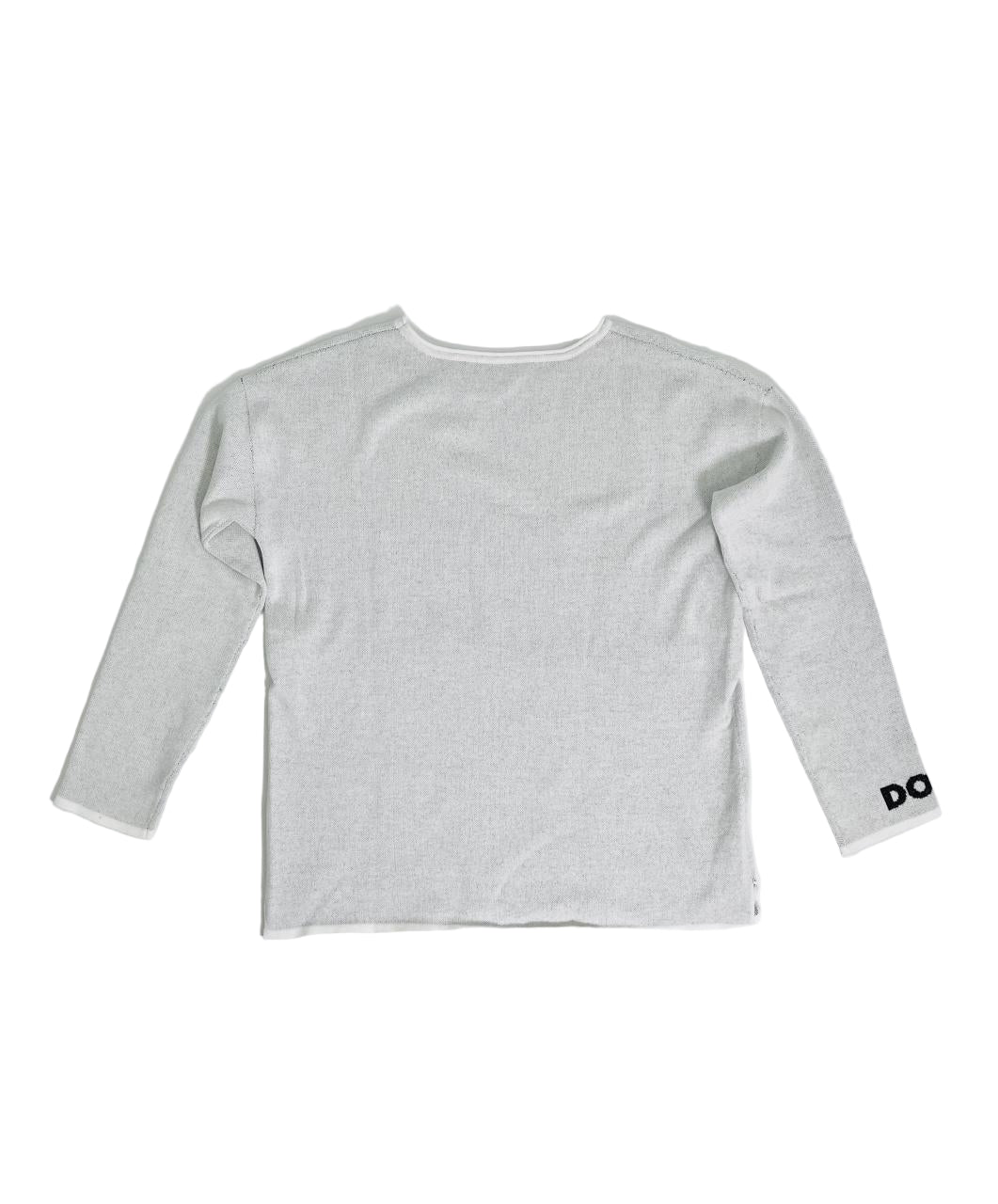 Gray long-sleeve shirt with a brand logo on a white background