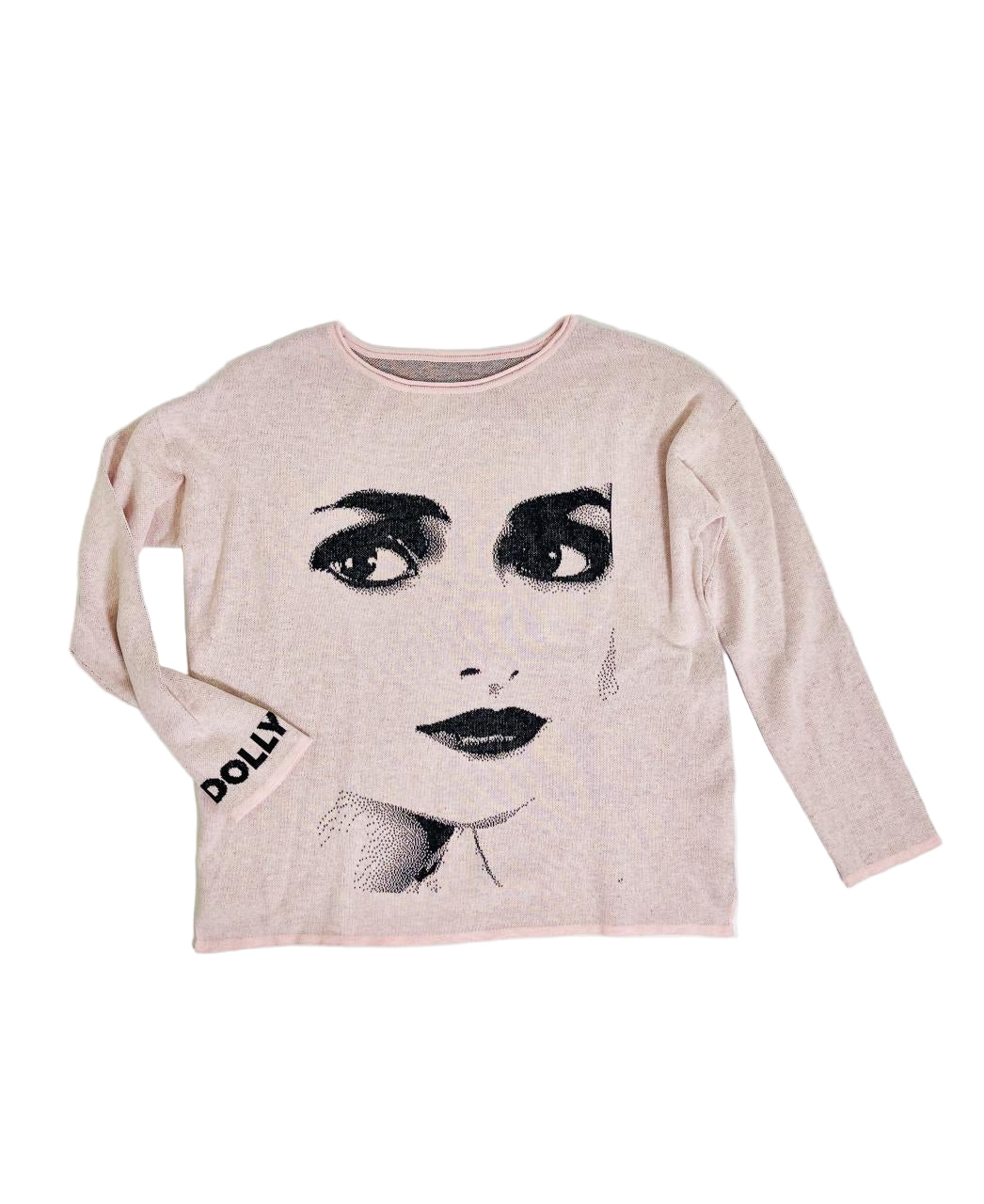 Pink long-sleeve shirt with graphic design on a white background
