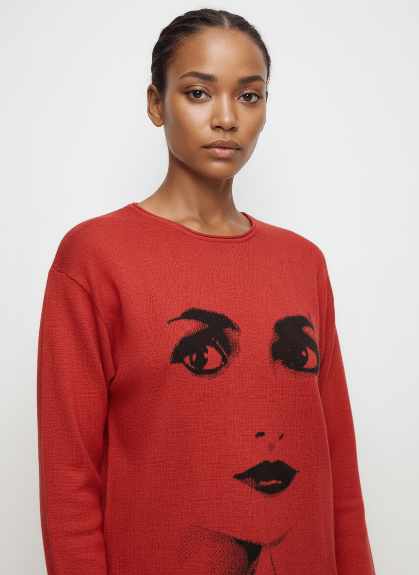 DOLLY Face Dorothy Red Black Sweater