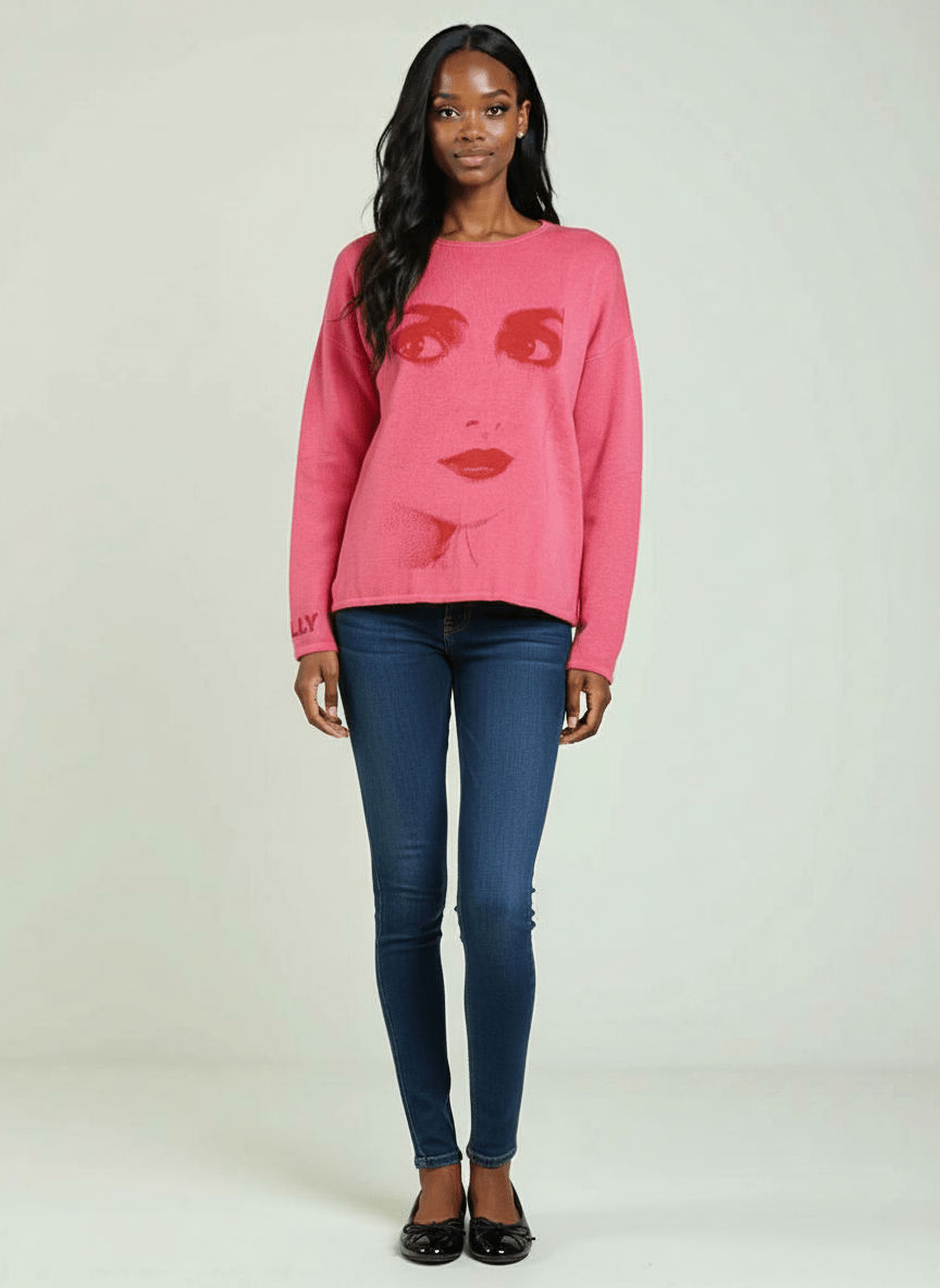 DOLLY Face Dorothy Hotpink Red Sweater