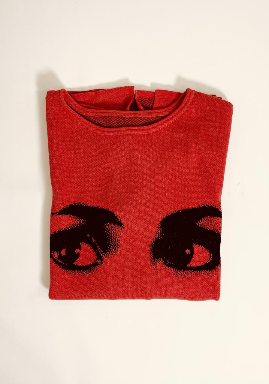 DOLLY Face Dorothy Red Black Sweater