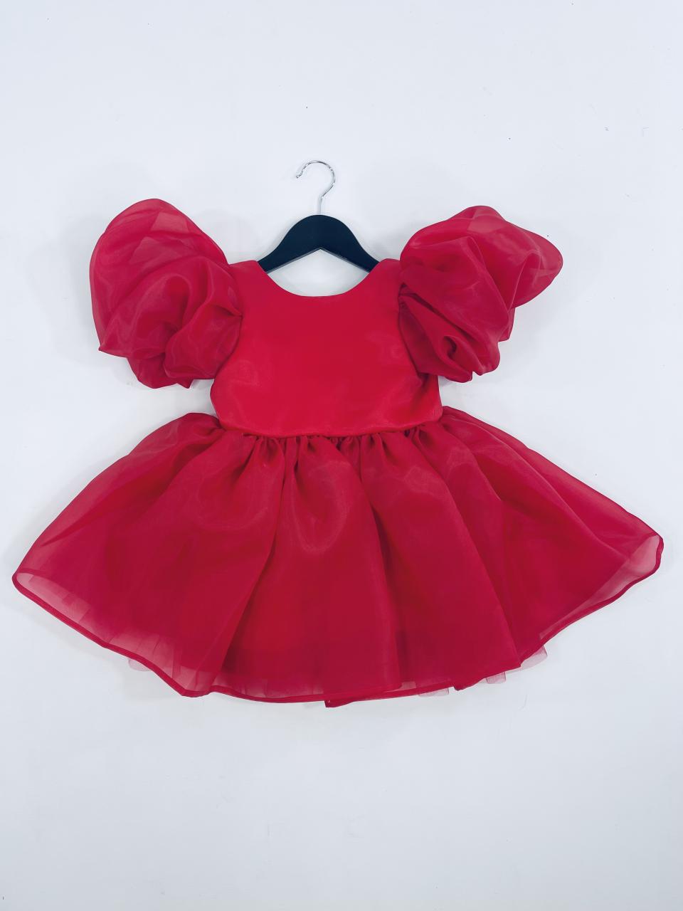 DOLLY V-BACK PUFF SLEEVE ORGANZA TUTU DRESS red