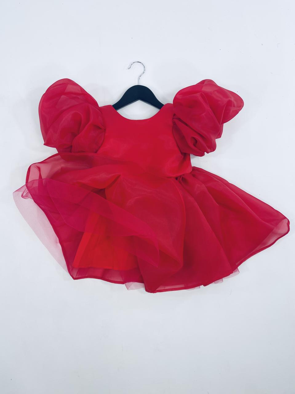 DOLLY V-BACK PUFF SLEEVE ORGANZA TUTU DRESS red