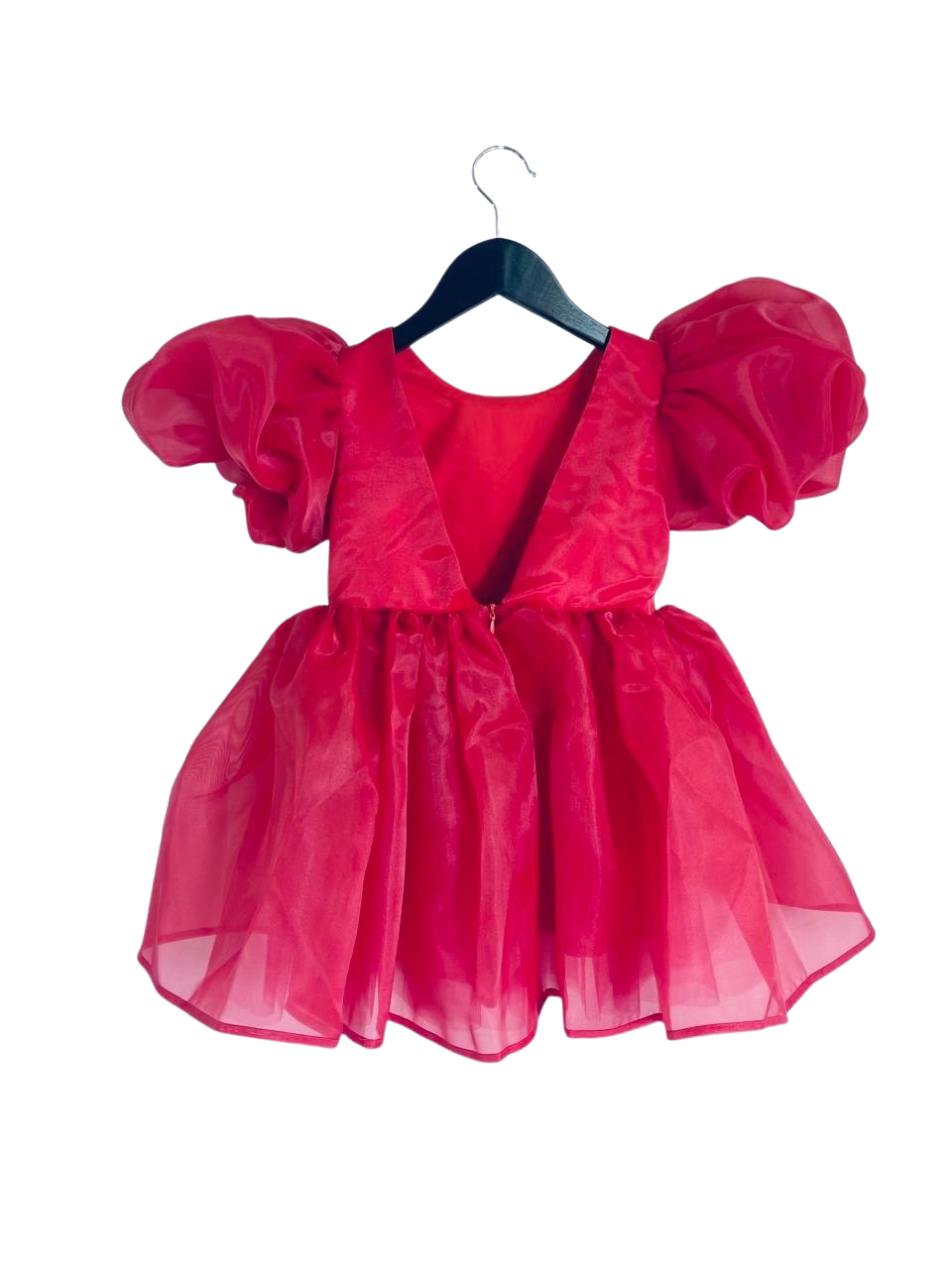 DOLLY V-BACK PUFF SLEEVE ORGANZA TUTU DRESS red