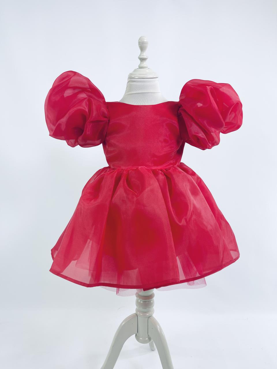DOLLY V-BACK PUFF SLEEVE ORGANZA TUTU DRESS red