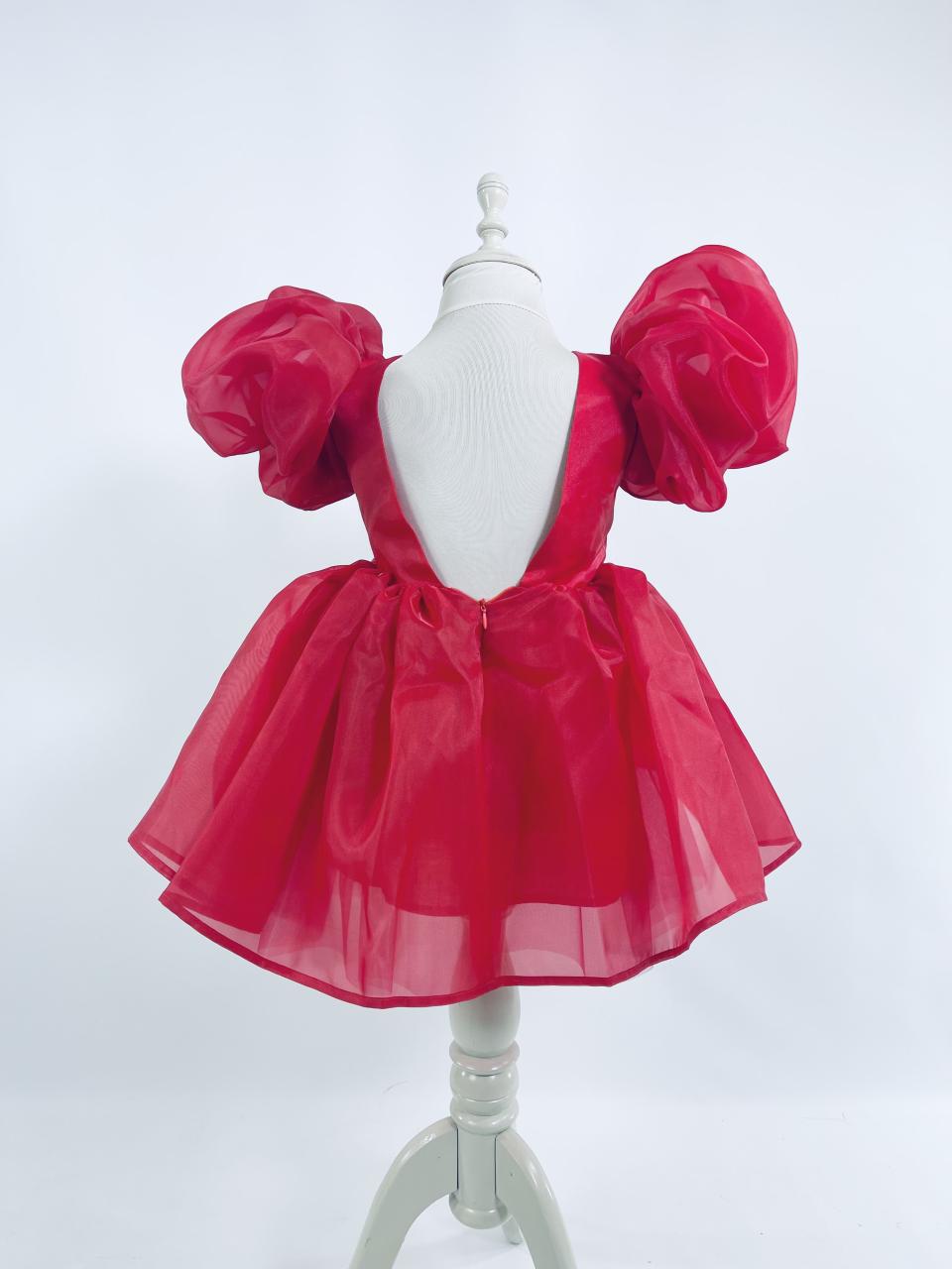 DOLLY V-BACK PUFF SLEEVE ORGANZA TUTU DRESS red