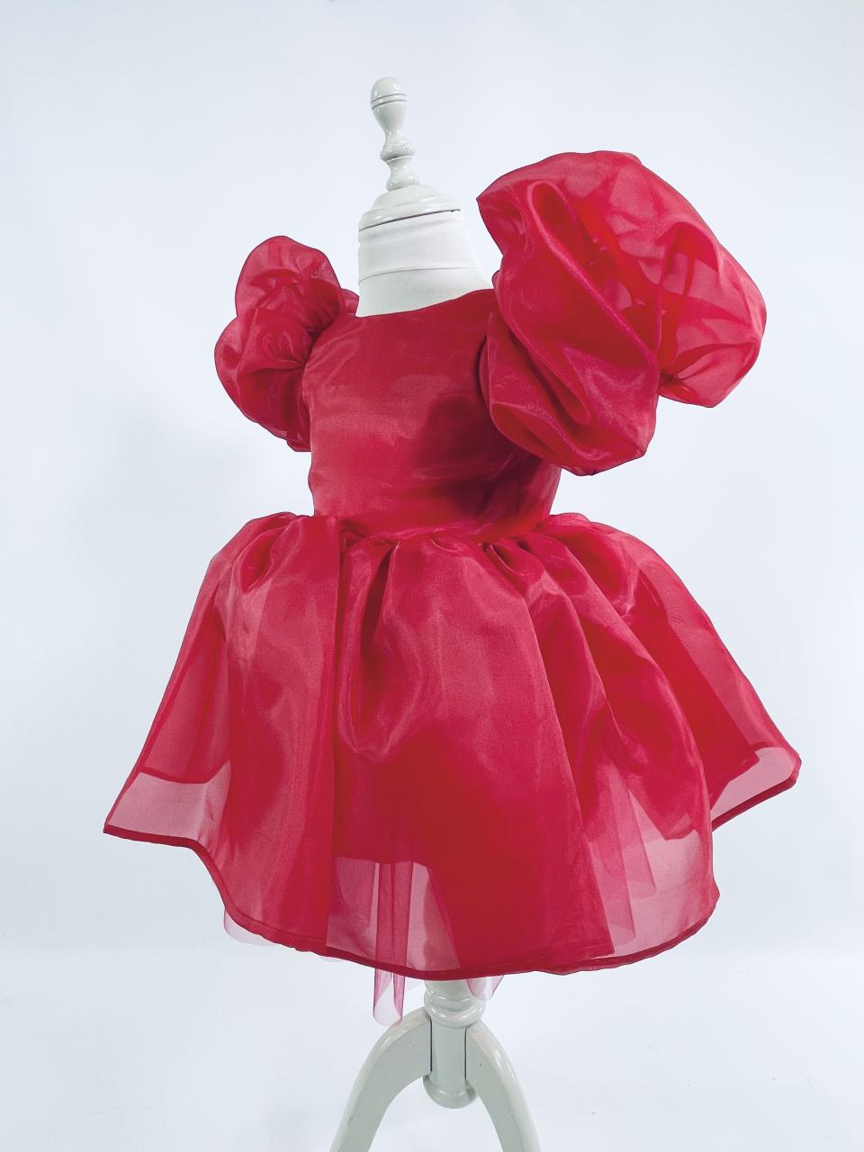 DOLLY V-BACK PUFF SLEEVE ORGANZA TUTU DRESS red