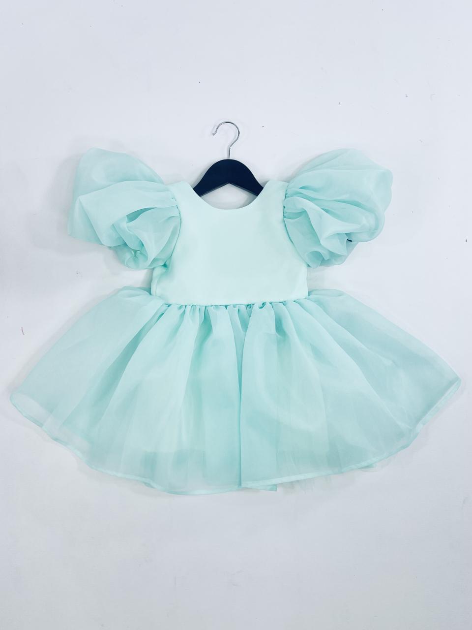 DOLLY V-BACK PUFF SLEEVE ORGANZA TUTU DRESS tiffany