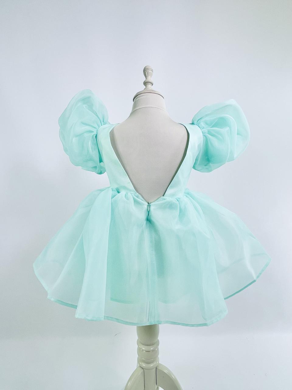DOLLY V-BACK PUFF SLEEVE ORGANZA TUTU DRESS tiffany