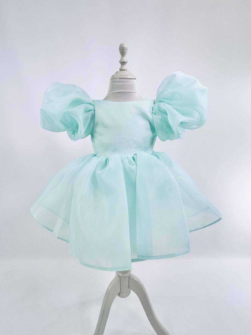 DOLLY V-BACK PUFF SLEEVE ORGANZA TUTU DRESS tiffany