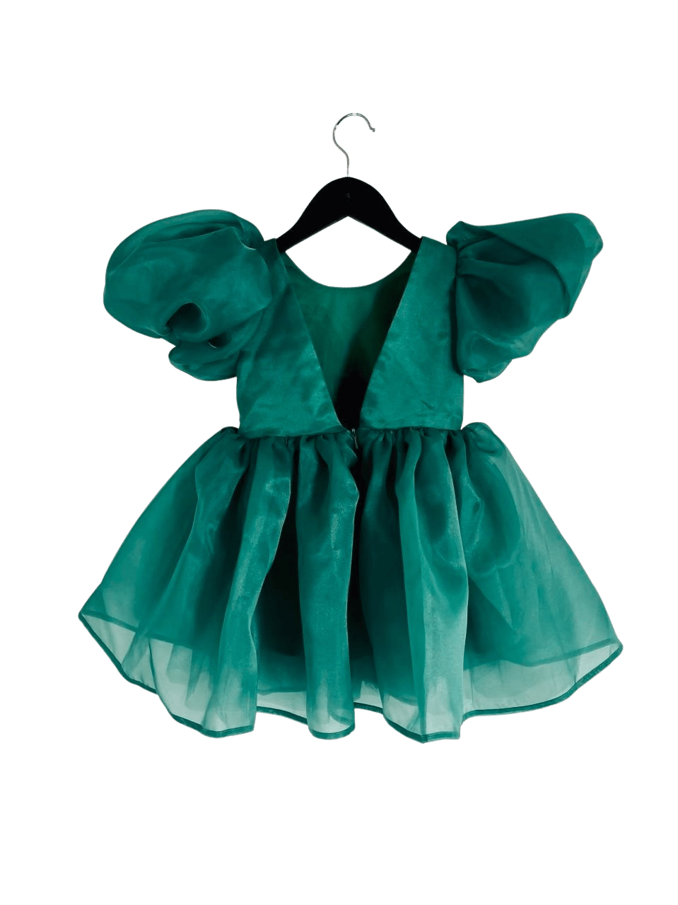 DOLLY V-BACK PUFF SLEEVE ORGANZA TUTU DRESS green