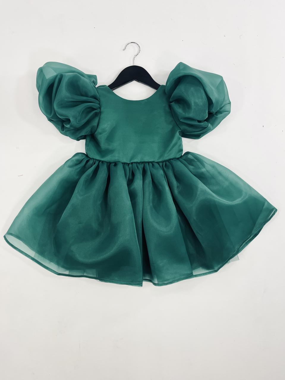 DOLLY V-BACK PUFF SLEEVE ORGANZA TUTU DRESS green