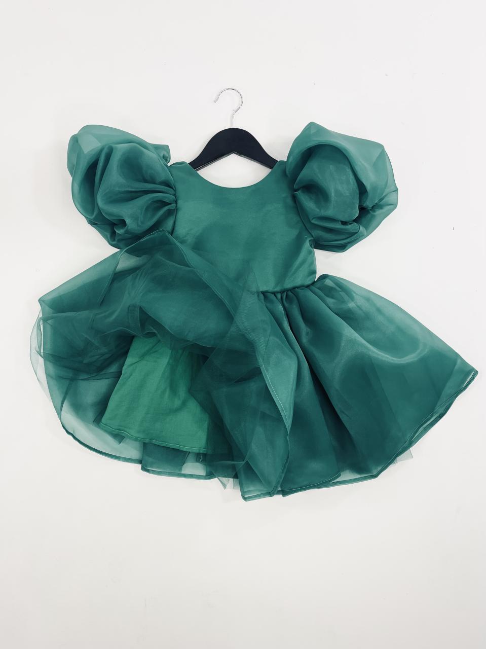DOLLY V-BACK PUFF SLEEVE ORGANZA TUTU DRESS green