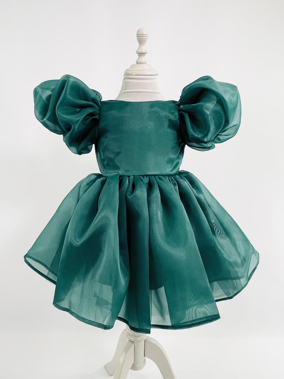 DOLLY V-BACK PUFF SLEEVE ORGANZA TUTU DRESS green