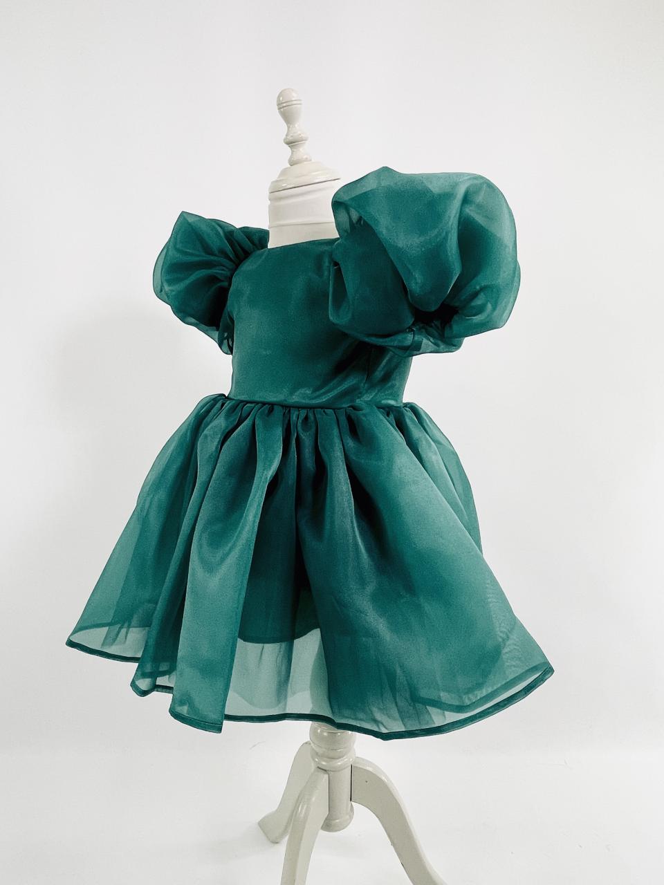 DOLLY V-BACK PUFF SLEEVE ORGANZA TUTU DRESS green