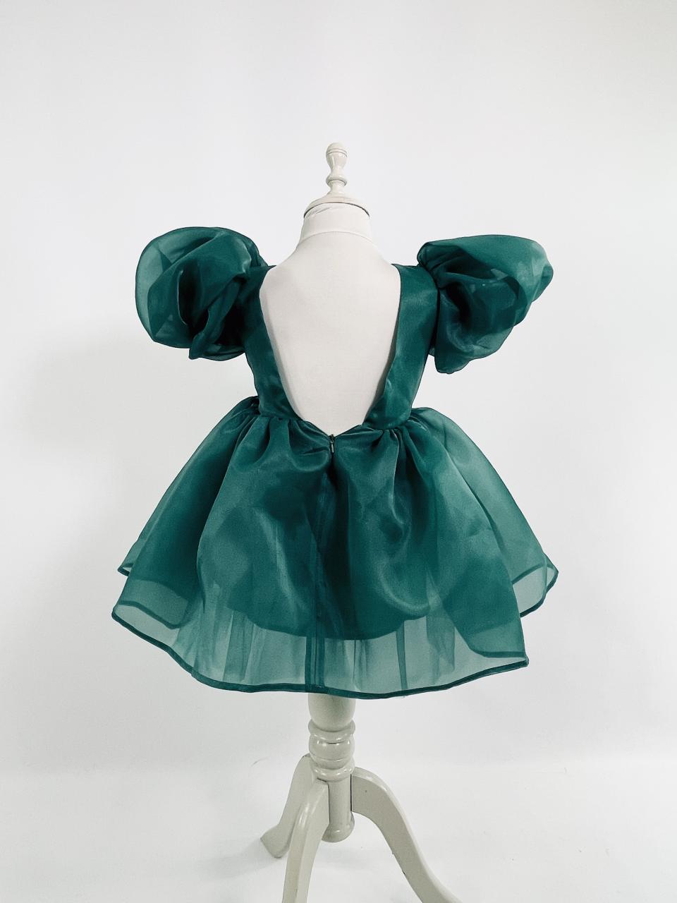 DOLLY V-BACK PUFF SLEEVE ORGANZA TUTU DRESS green
