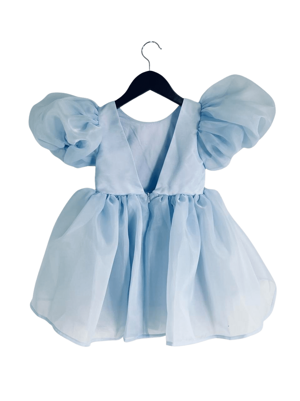 DOLLY V-BACK PUFF SLEEVE ORGANZA TUTU DRESS light blue