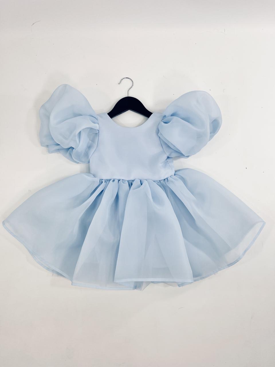 DOLLY V-BACK PUFF SLEEVE ORGANZA TUTU DRESS light blue