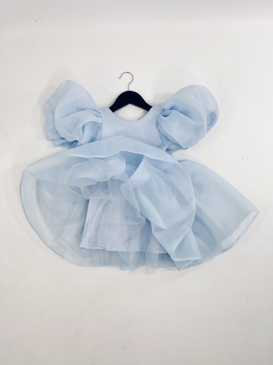 DOLLY V-BACK PUFF SLEEVE ORGANZA TUTU DRESS light blue