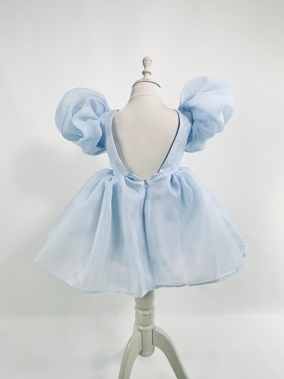 DOLLY V-BACK PUFF SLEEVE ORGANZA TUTU DRESS light blue