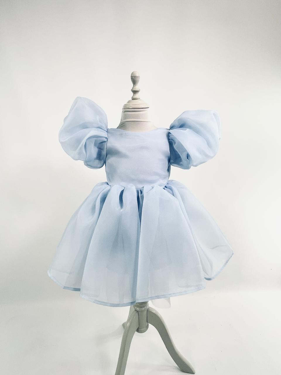DOLLY V-BACK PUFF SLEEVE ORGANZA TUTU DRESS light blue