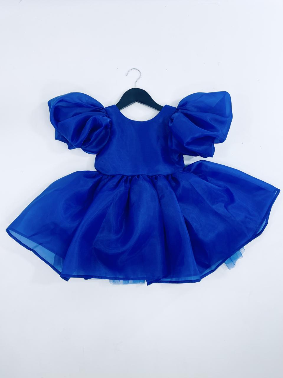 DOLLY V-BACK PUFF SLEEVE ORGANZA TUTU DRESS royal blue