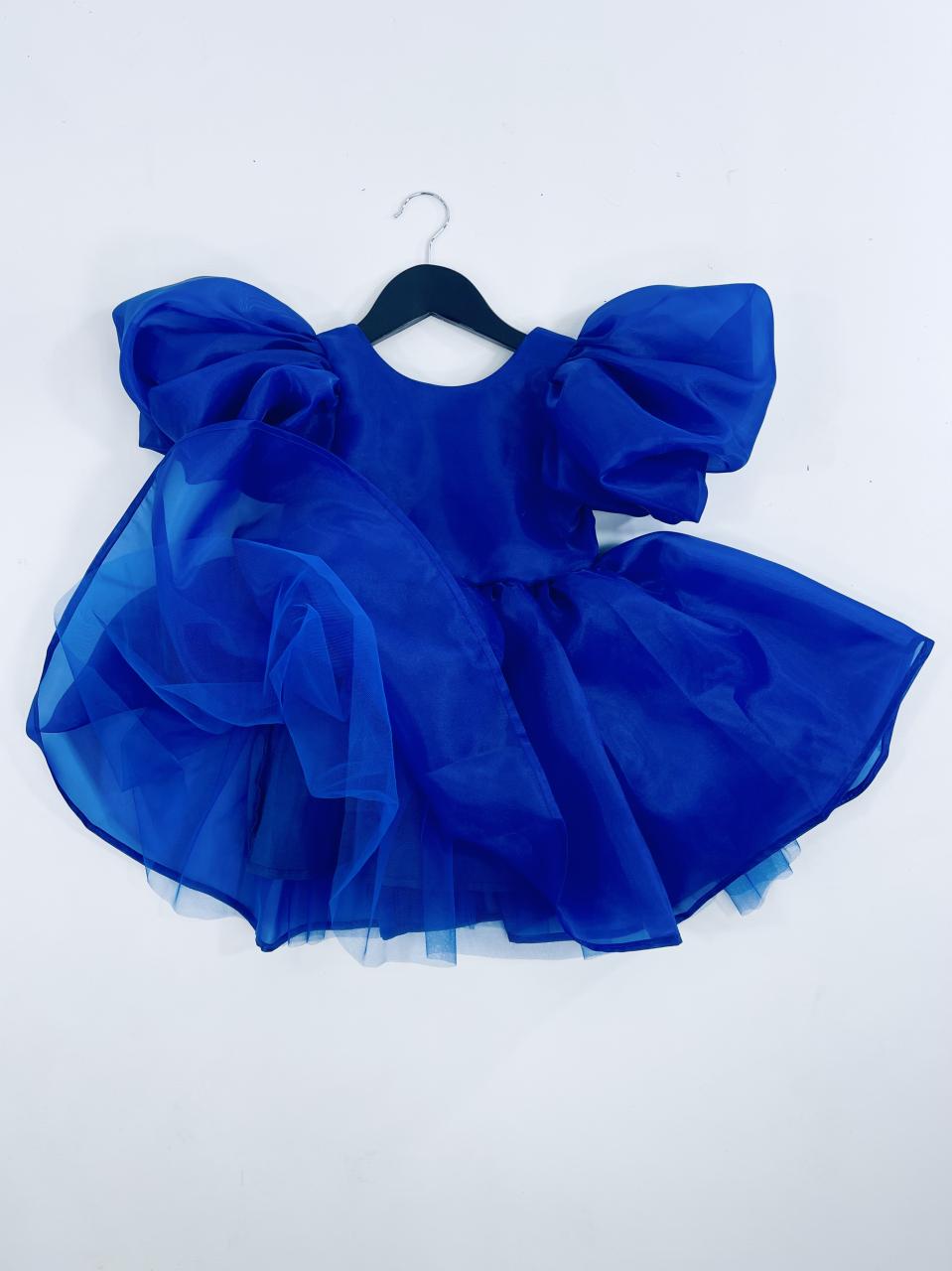DOLLY V-BACK PUFF SLEEVE ORGANZA TUTU DRESS royal blue