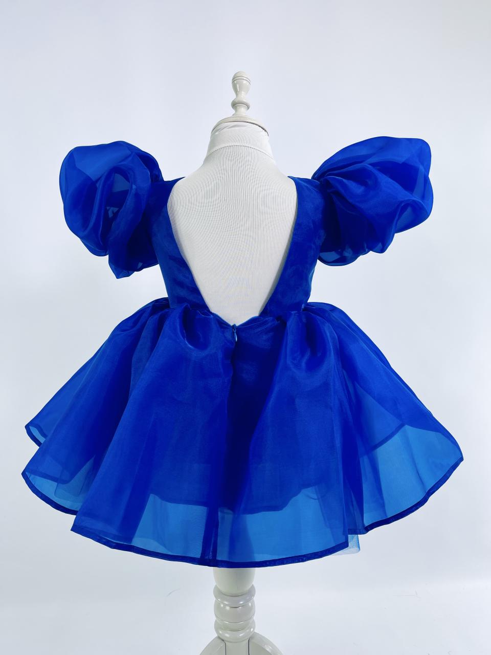 DOLLY V-BACK PUFF SLEEVE ORGANZA TUTU DRESS royal blue