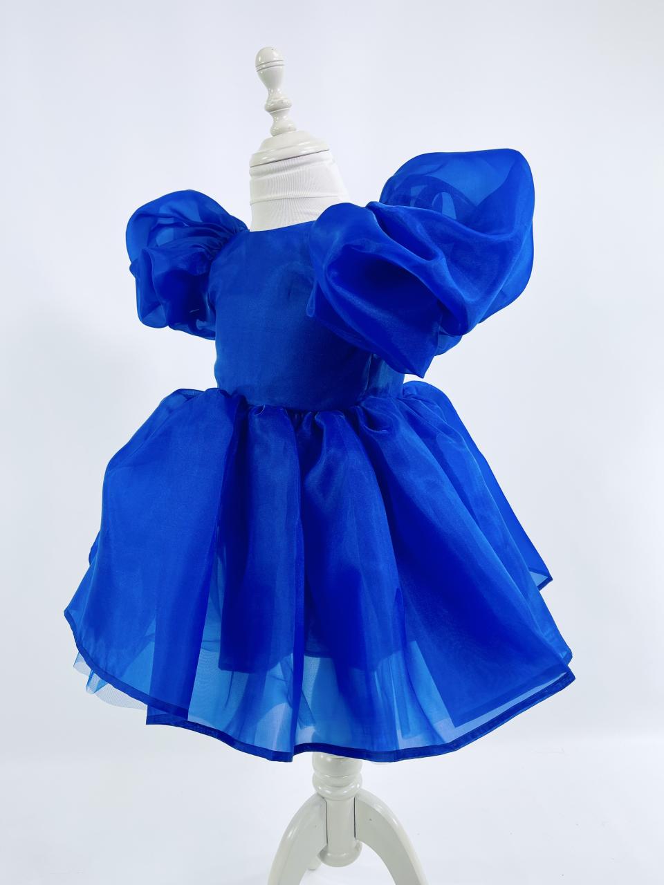 DOLLY V-BACK PUFF SLEEVE ORGANZA TUTU DRESS royal blue