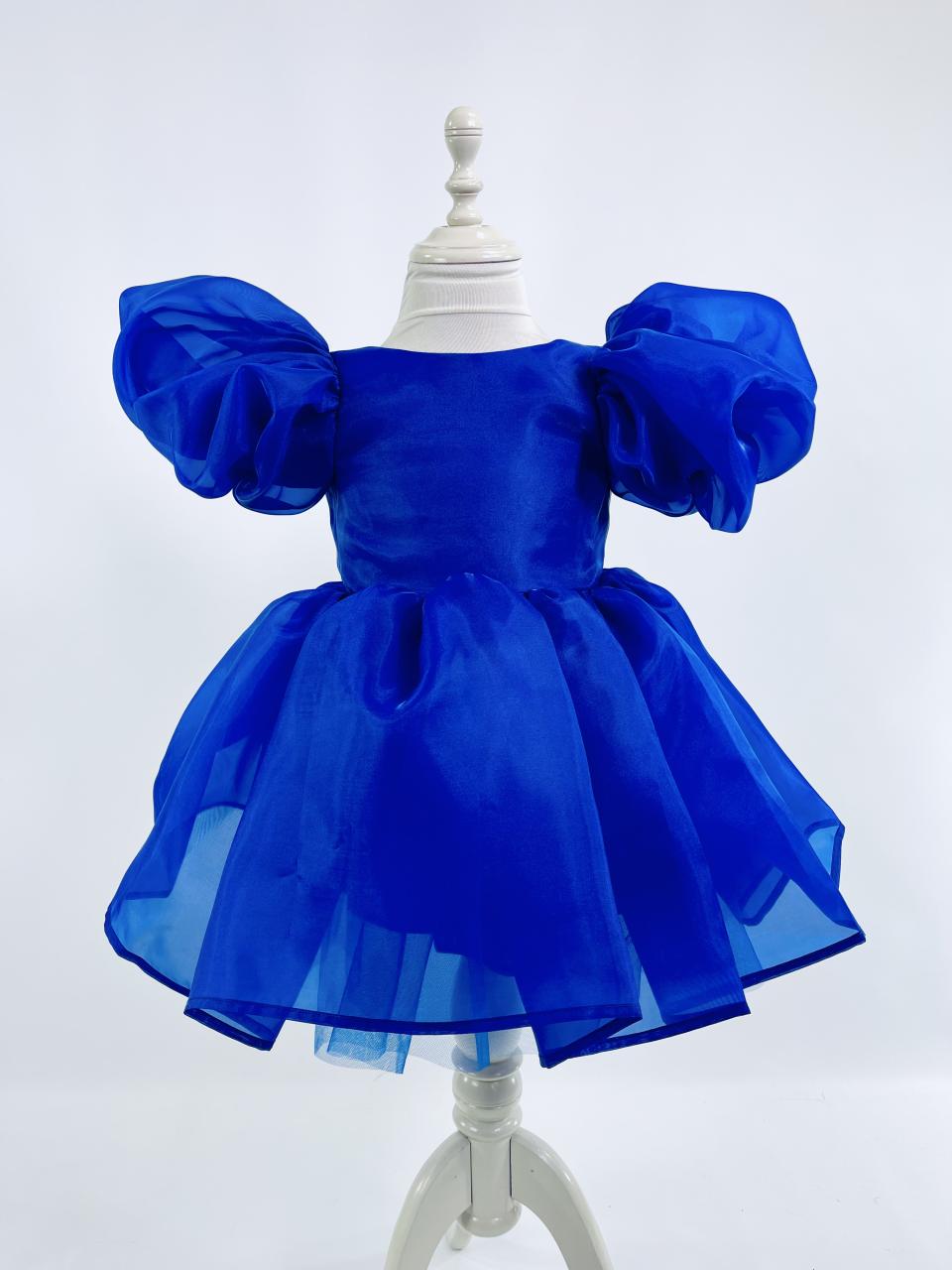 DOLLY V-BACK PUFF SLEEVE ORGANZA TUTU DRESS royal blue