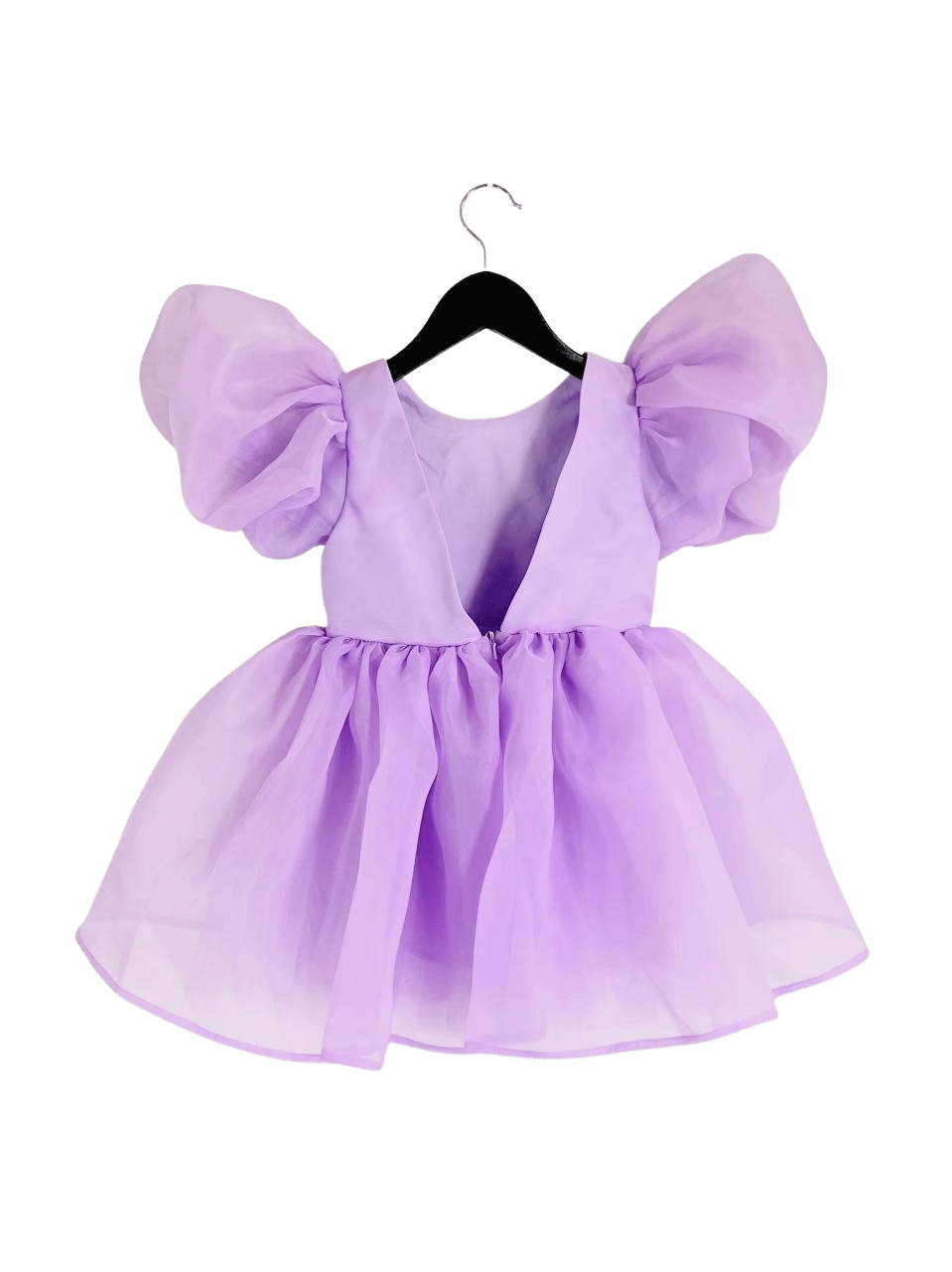 DOLLY V-BACK PUFF SLEEVE ORGANZA TUTU DRESS lavender