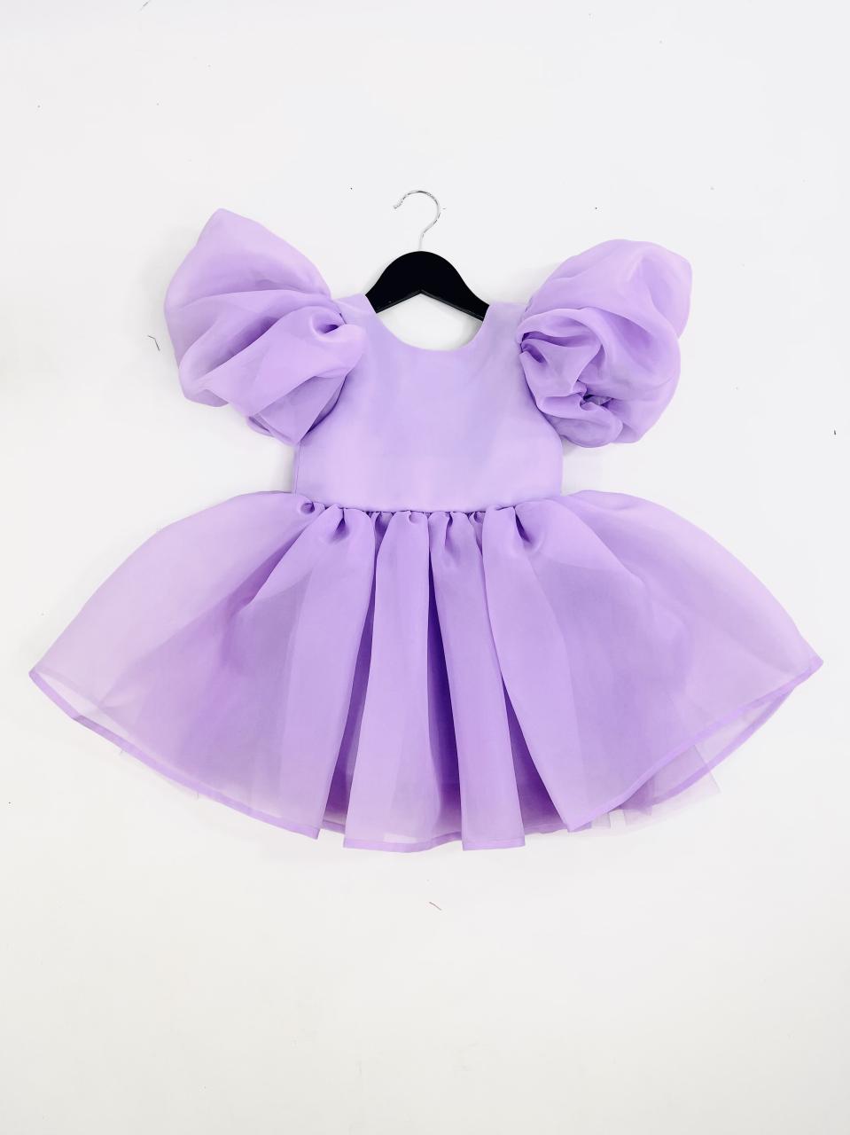 DOLLY V-BACK PUFF SLEEVE ORGANZA TUTU DRESS lavender