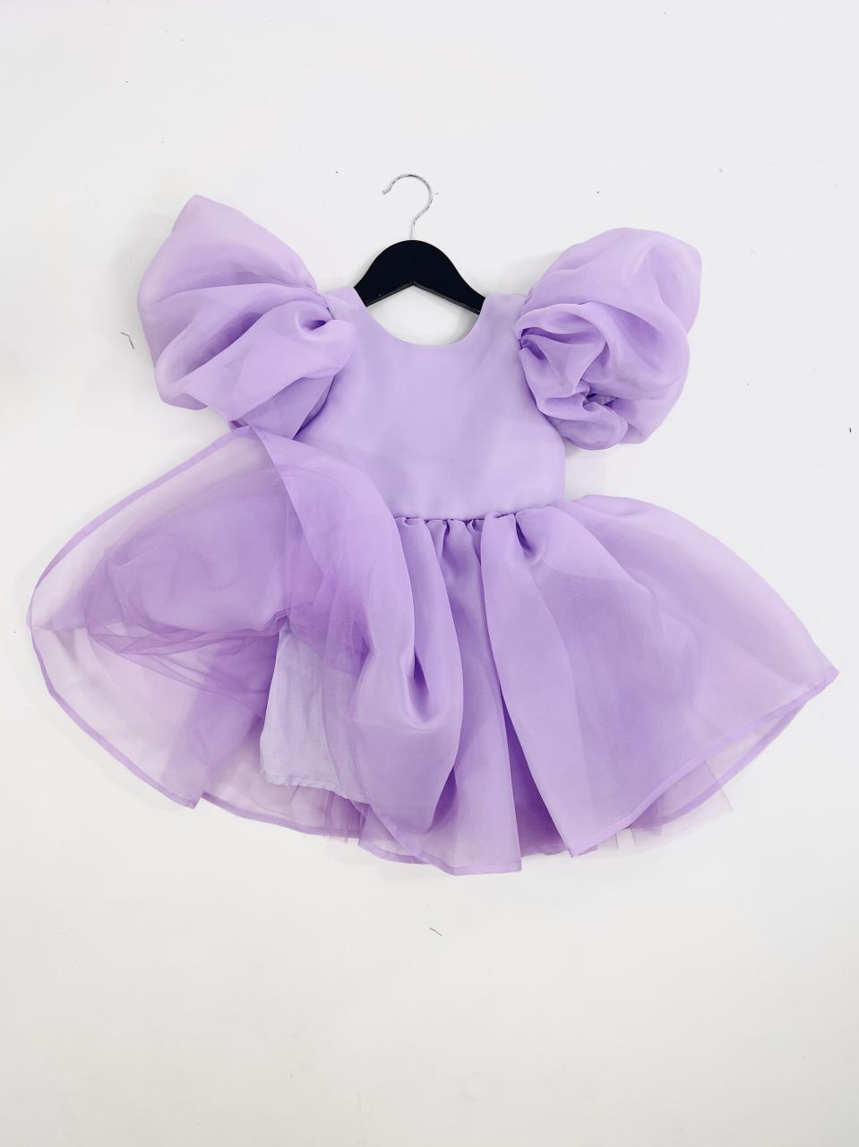 DOLLY V-BACK PUFF SLEEVE ORGANZA TUTU DRESS lavender