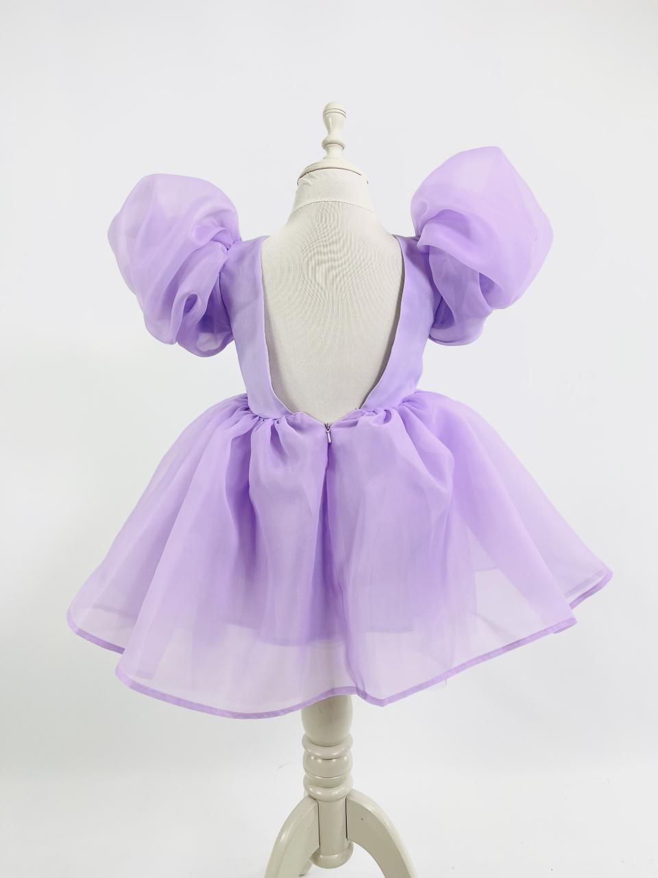 DOLLY V-BACK PUFF SLEEVE ORGANZA TUTU DRESS lavender