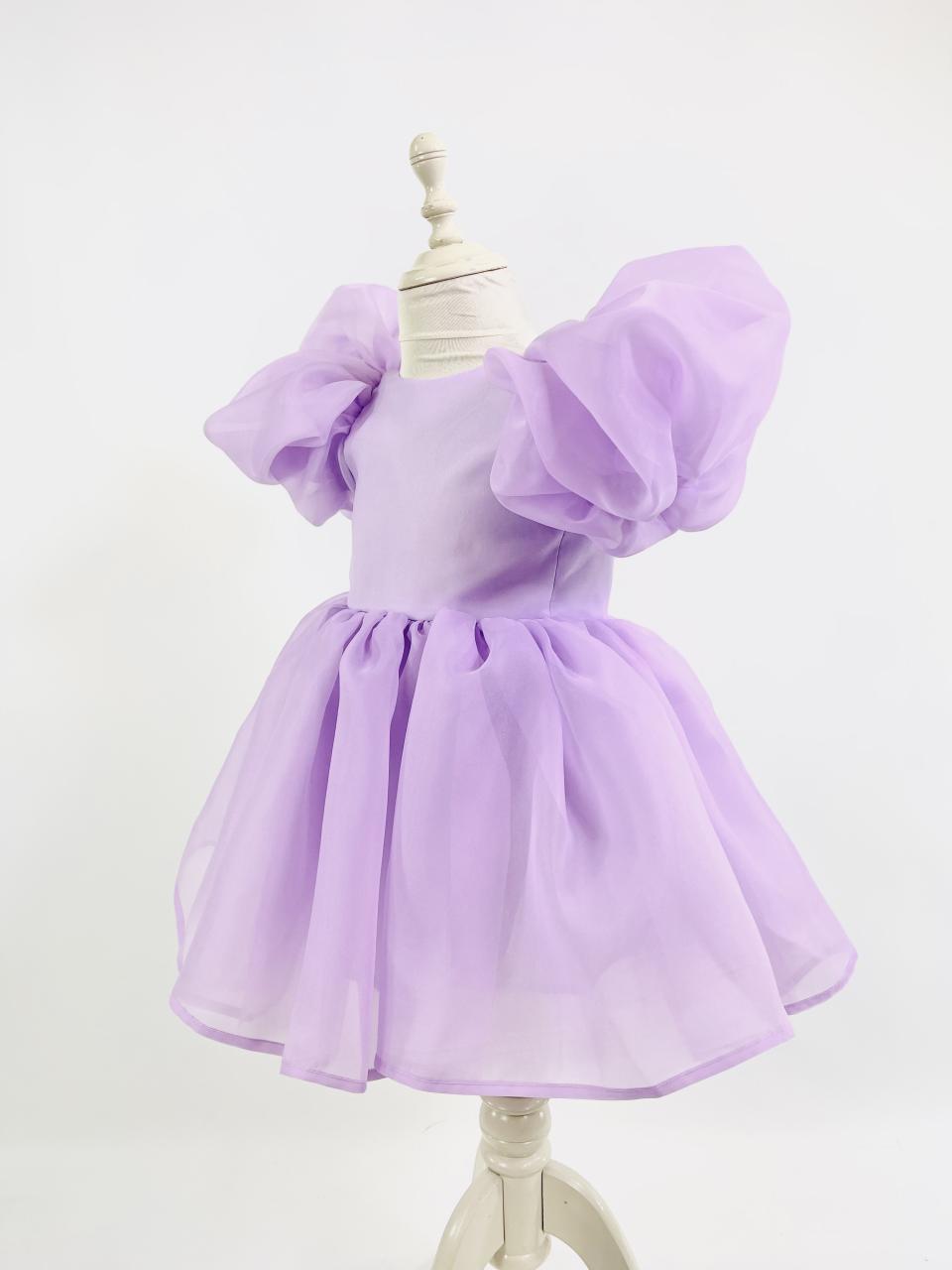 DOLLY V-BACK PUFF SLEEVE ORGANZA TUTU DRESS lavender