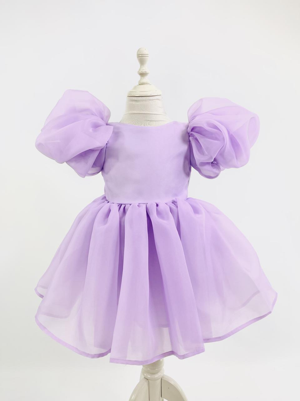 DOLLY V-BACK PUFF SLEEVE ORGANZA TUTU DRESS lavender