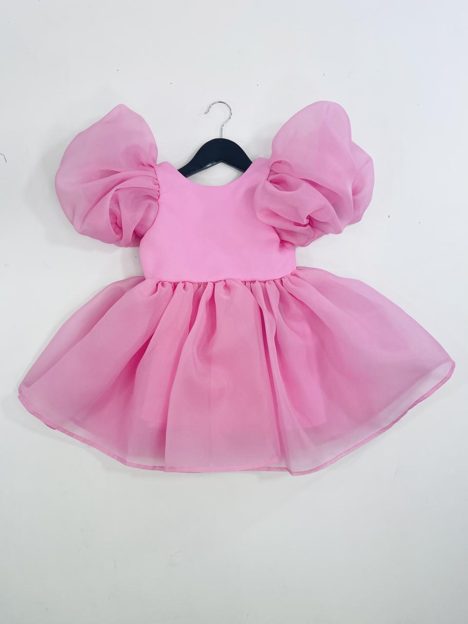 DOLLY V-BACK PUFF SLEEVE ORGANZA TUTU DRESS sugar pink