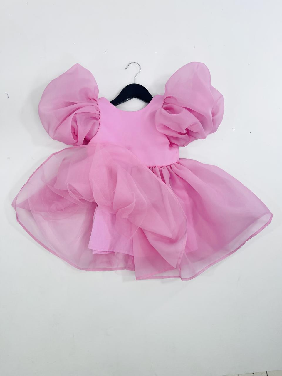 DOLLY V-BACK PUFF SLEEVE ORGANZA TUTU DRESS sugar pink