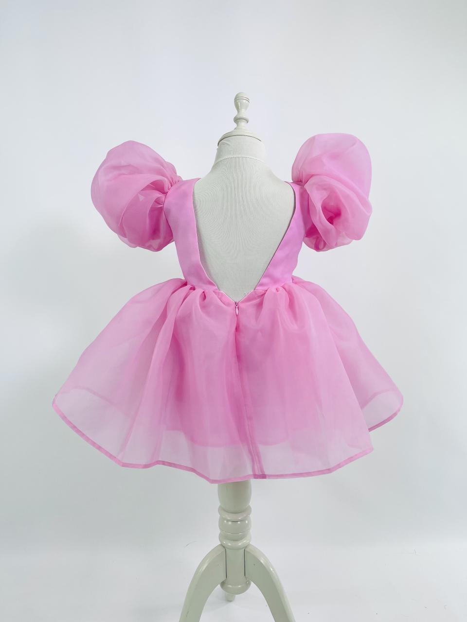 DOLLY V-BACK PUFF SLEEVE ORGANZA TUTU DRESS sugar pink